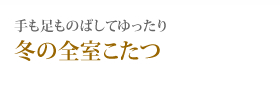 手も足ものばしてゆったり冬の全室こたつ